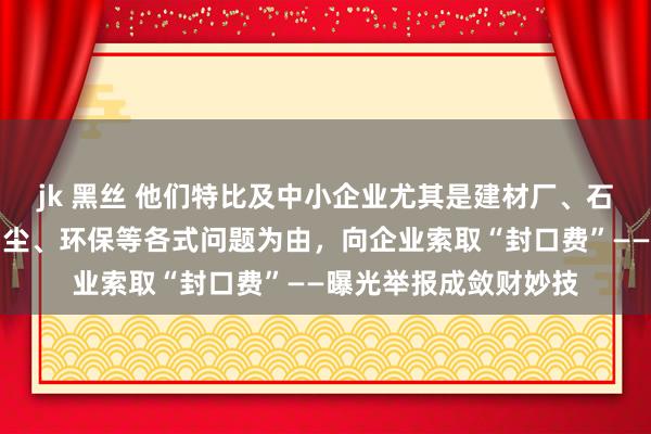 jk 黑丝 他们特比及中小企业尤其是建材厂、石料厂，以企业存在扬尘、环保等各式问题为由，向企业索取“封口费”——曝光举报成敛财妙技