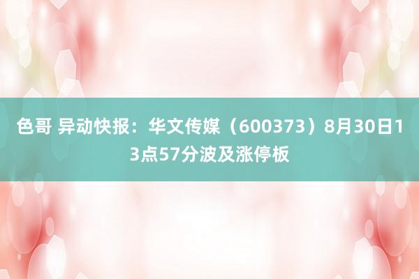 色哥 异动快报：华文传媒（600373）8月30日13点57分波及涨停板